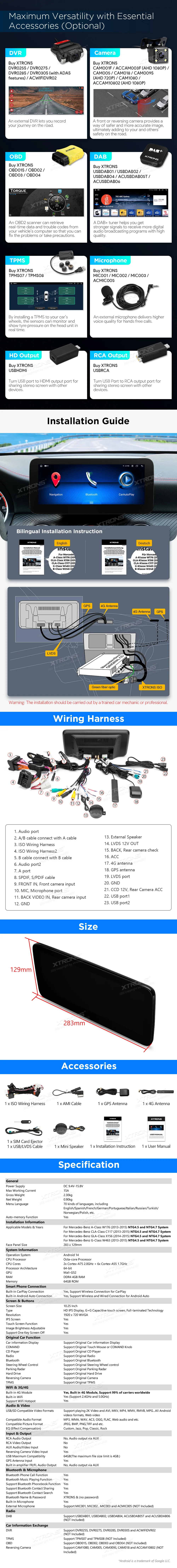 MB A / GLA / CLA / G NTG 4.5/4.7 | Android OS | 10.25 inch | 4GB/64GB/8Core | Multimedija Xtrons QAMS1445