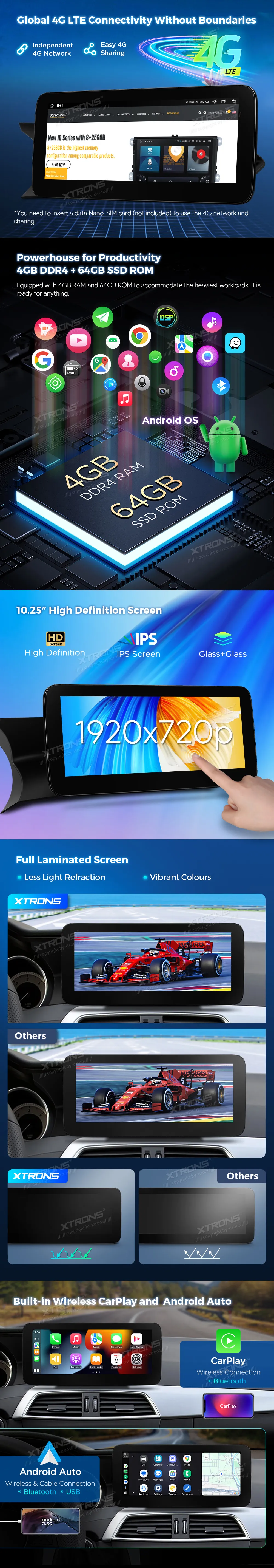 Mercedes-Benz C W204 NTG 4.5/4.7 | Android OS | 10.25 inch | 4GB/64GB/8Core | Multimedija Xtrons QAMS1445M12C45L