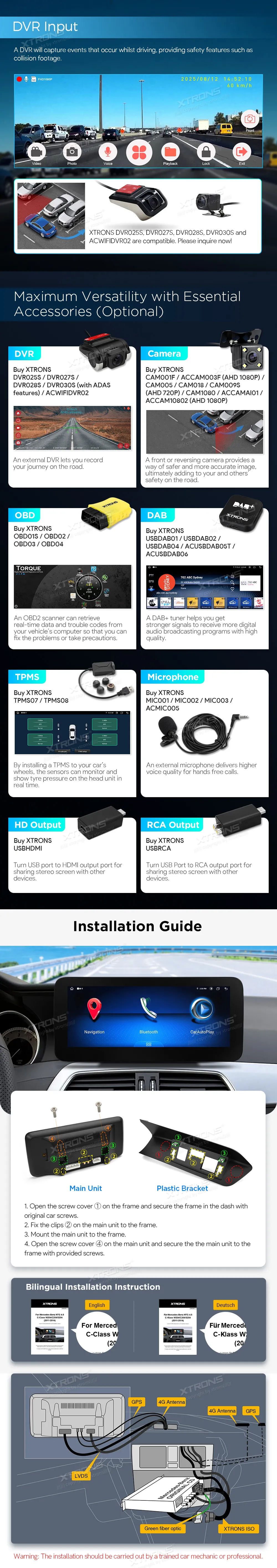 Mercedes-Benz C W204 NTG 4.5/4.7 | Android OS | 10.25 inch | 4GB/64GB/8Core | Multimedija Xtrons QAMS1445M12C45L