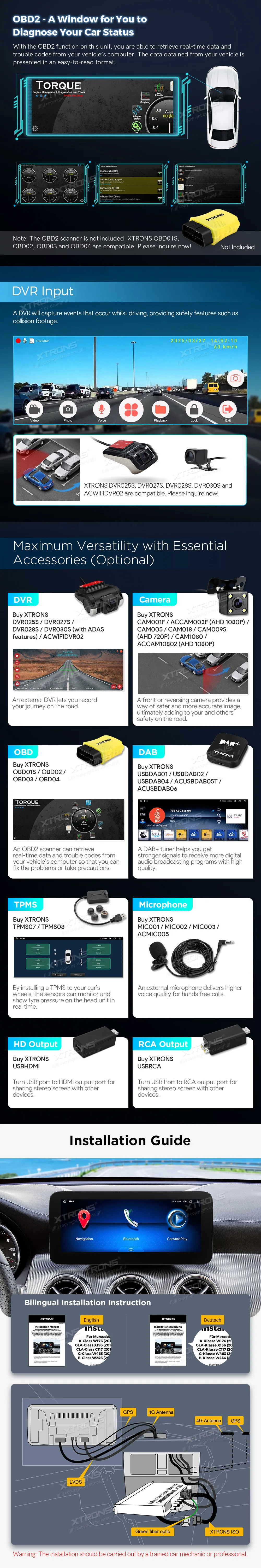 MB B W246 / E A207 NTG 5.0/5.1/5.2 | Android 14 | 10.25 inch | 4GB/64GB/8Core | Multimedija Xtrons QAMS1450M12BL