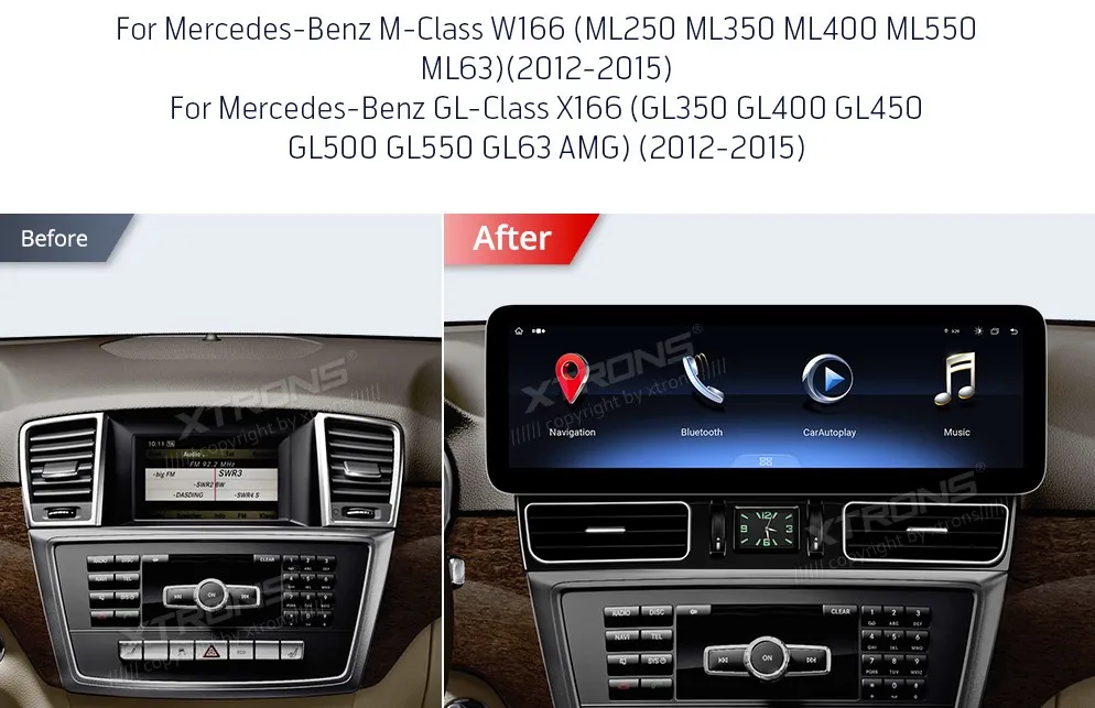 MB ML W166 / GL X166 NTG 4.5/4.7 | Android 14 | 14.9 inch | 4GB/64GB/8Core | Multimedija Xtrons QLM4245MLS