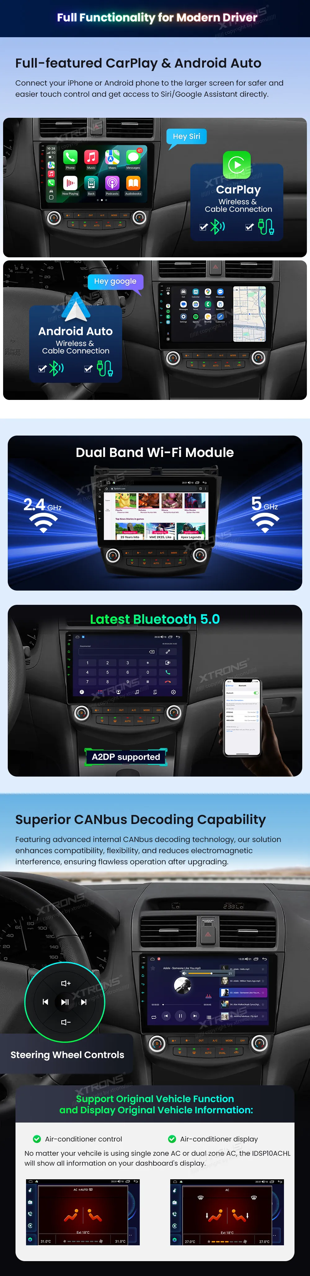 Honda Accord 2003-2007 | Android OS | 10.1 inch | 2GB/64GB/8Core | Multimedija Xtrons IDSP10ACHL