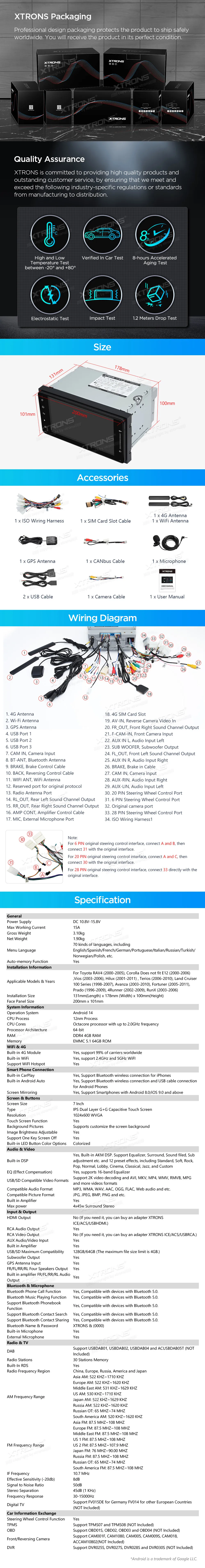 Toyota RAV4 / Corolla / Hilux / 4Runner / Land Cruiser | Android 14 | 7 inch | 4GB/64GB/8Core | Multimedija Xtrons PX74HGTL