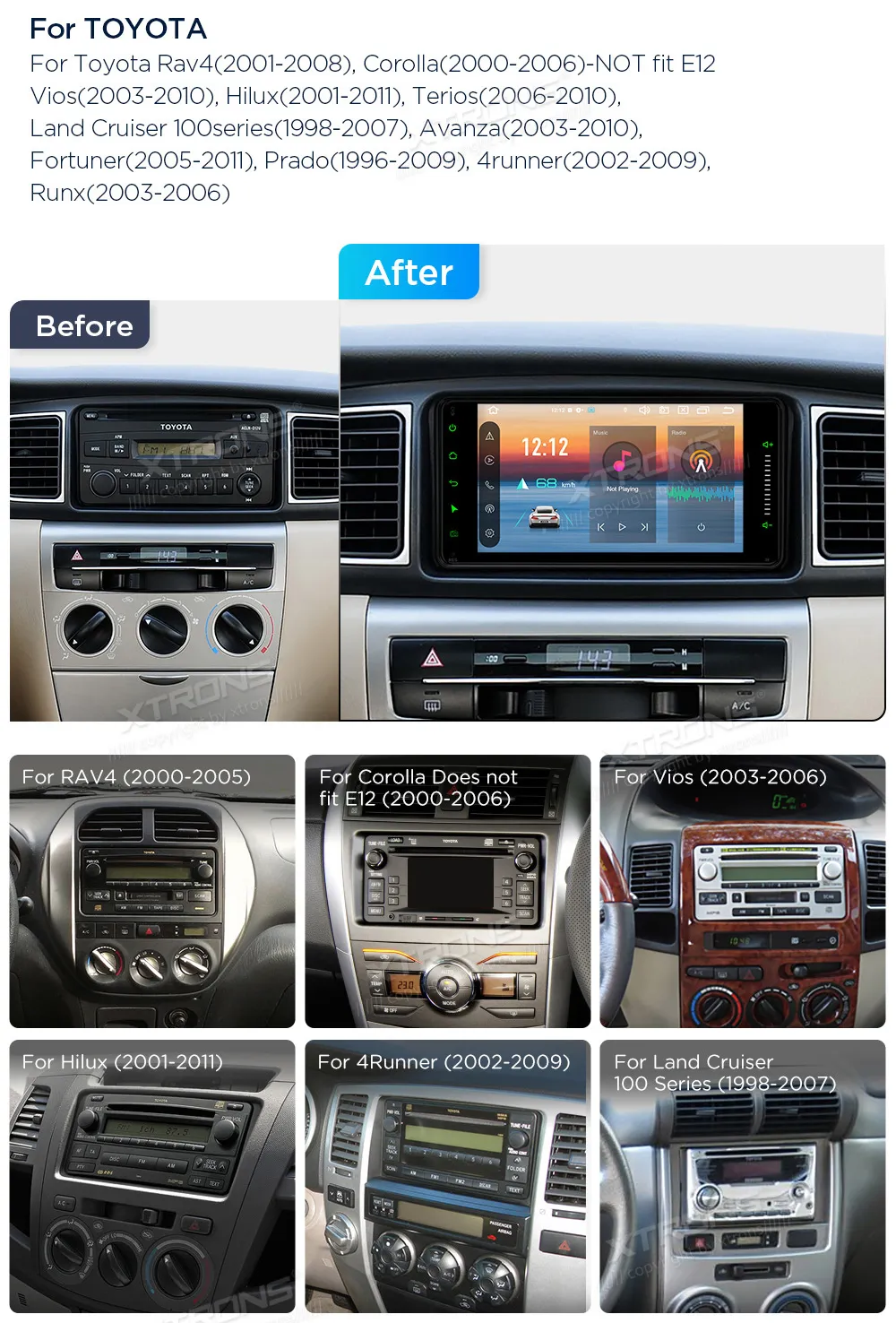 Toyota RAV4 / Corolla / Hilux / 4Runner / Land Cruiser | Android 14 | 7 inch | 4GB/64GB/8Core | Multimedija Xtrons PX74HGTL