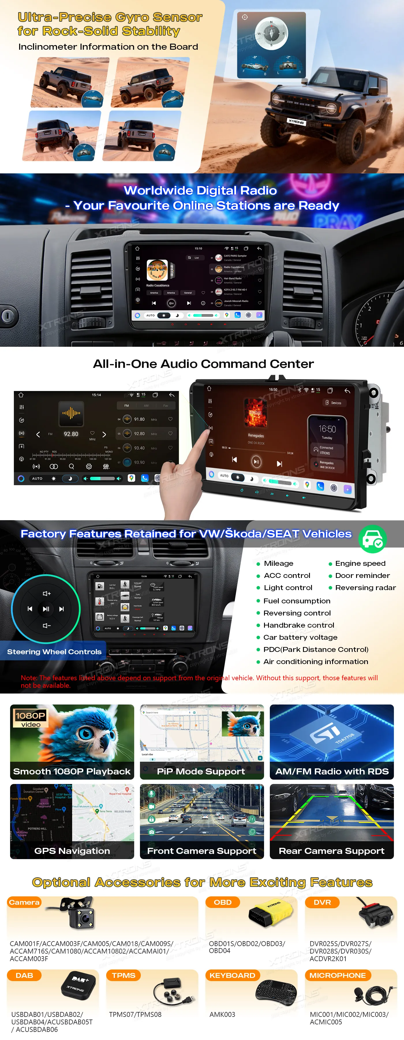 Volkswagen / Škoda / SEAT | Android 14 | 9 inch QLED | 8GB/128GB/8Core | Multimedija Xtrons IMH94MTVL