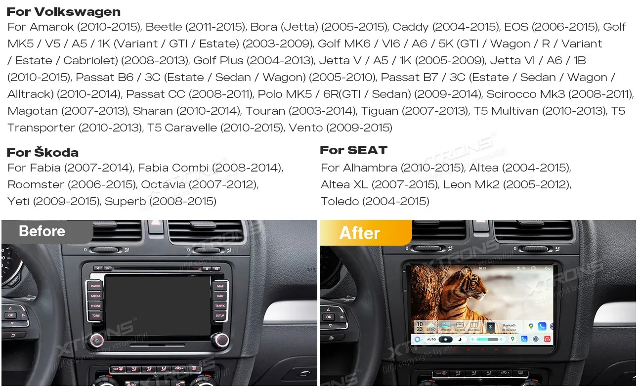 Volkswagen / Škoda / SEAT | Android 14 | 9 inch QLED | 8GB/128GB/8Core | Multimedija Xtrons IMH94MTVL