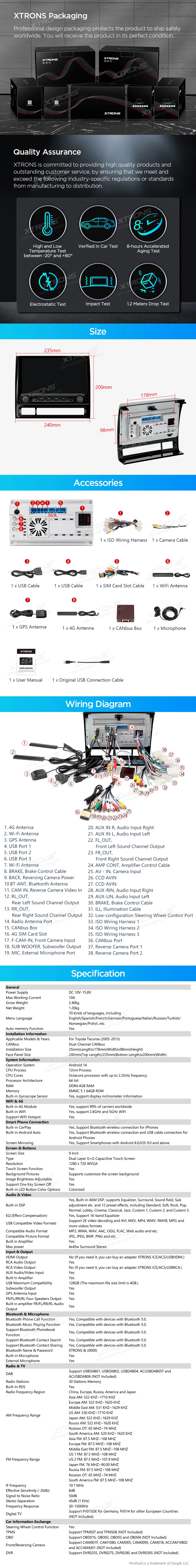 Toyota Tacoma 2005-2013 | Android 14 | 9 inch | 4GB/64GB/8Core | Multimedija Xtrons PX94TCTLGS