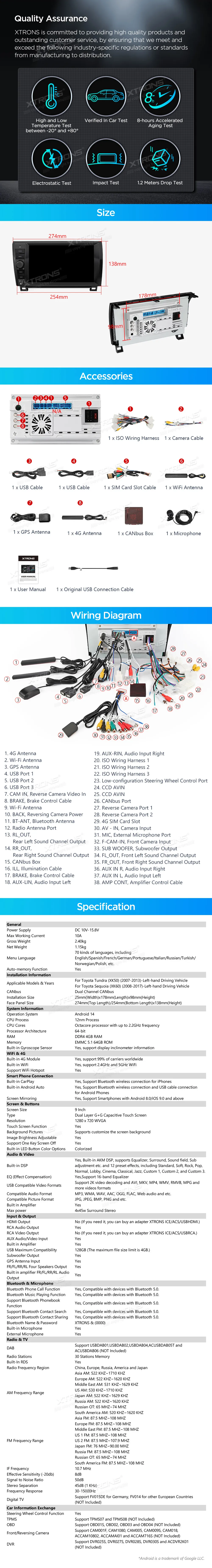 Toyota Tundra / Sequoia 2007-2017 | Android 14 | 9 inch | 4GB/64GB/8Core | Multimedija Xtrons PX94TDTLGS