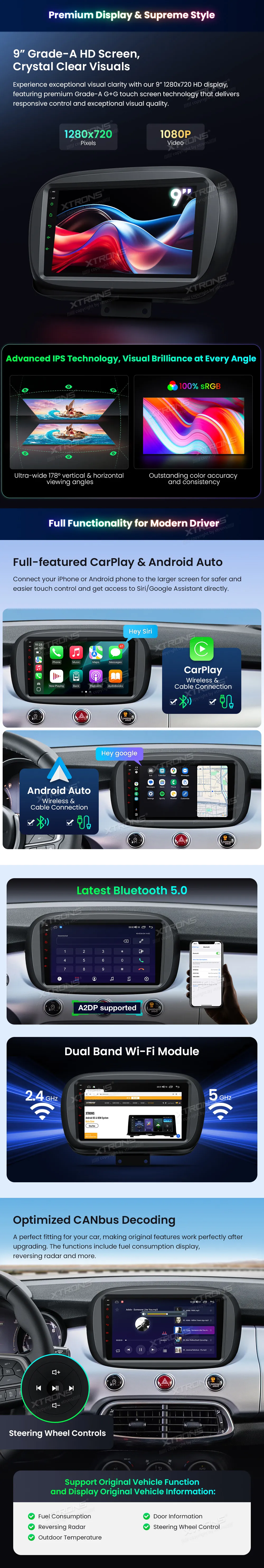 Fiat 500X 2015-2020 | Android OS | 9 inch | 4GB/64GB/8Core | Multimedija Xtrons IDP9050XF