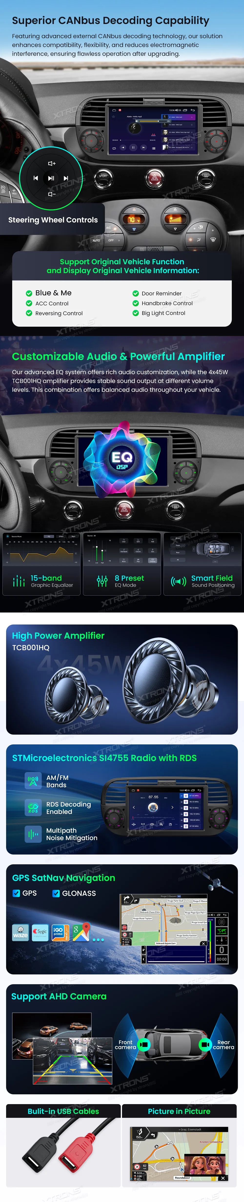 Fiat 500 2007-2015 | Android OS | 7 inch | 2GB/64GB/8Core | Multimedija Xtrons IDS7050FLB