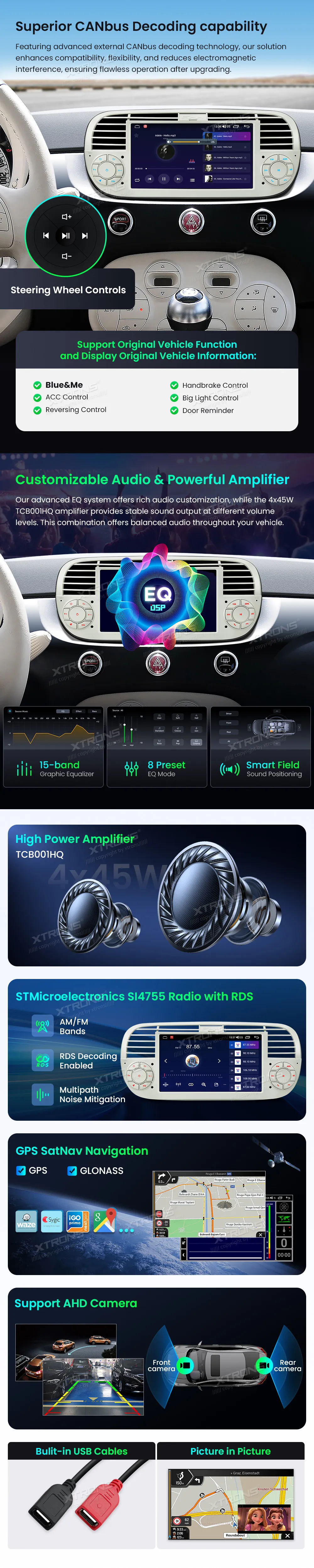 Fiat 500 2007-2015 | Android OS | 7 inch | 2GB/64GB/8Core | Multimedija Xtrons IDS7050FLC