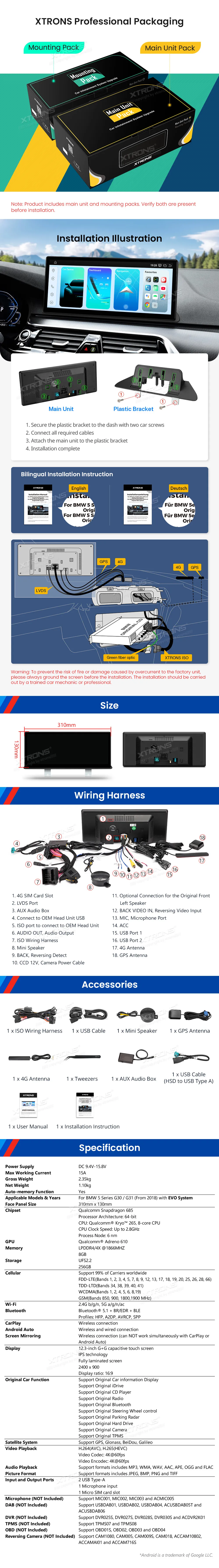 BMW 5 G30 G31 EVO | Android 14 | 12.3 inch | 8GB/256GB/8Core Snapdragon 685 | Multimedija Xtrons QWBX24EVB12FVN