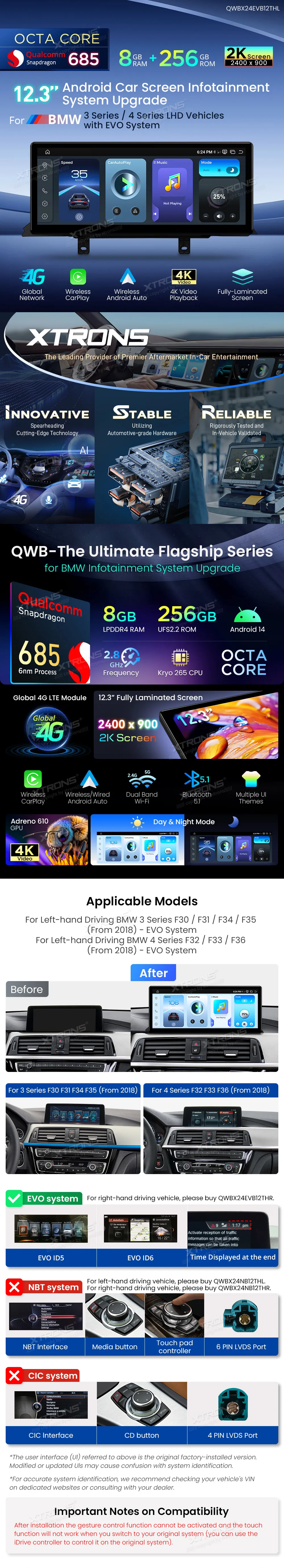 BMW 3/4 Serija nuo 2018 EVO | Android 14 | 12.3 inch | 8GB/256GB/8Core Snapdragon 685 | Multimedija Xtrons QWBX24EVB12THL