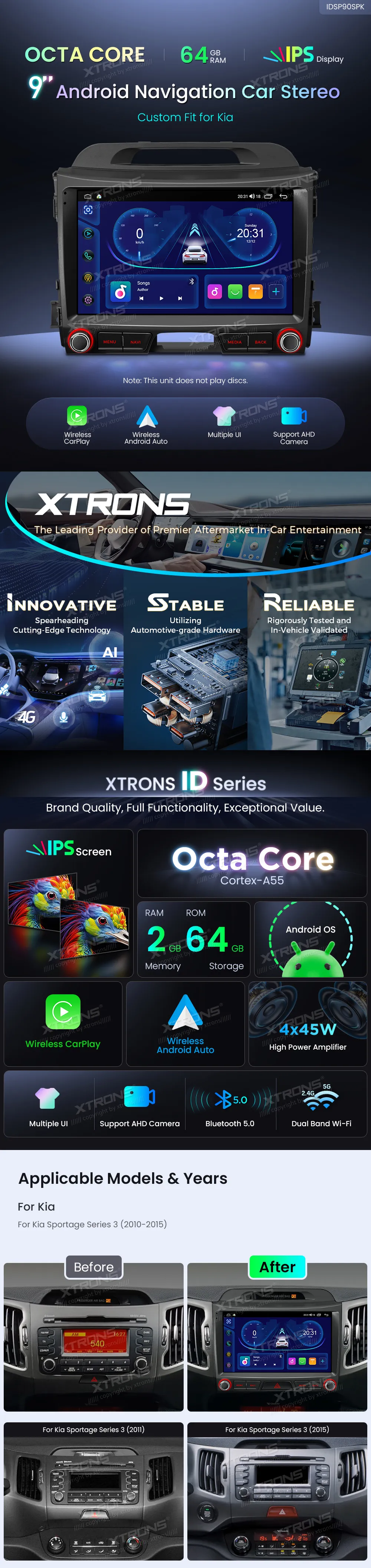 Kia Sportage 2010–2015 | Android OS | 9 inch | 2GB/64GB/8Core | Multimedija Xtrons IDSP90SPK