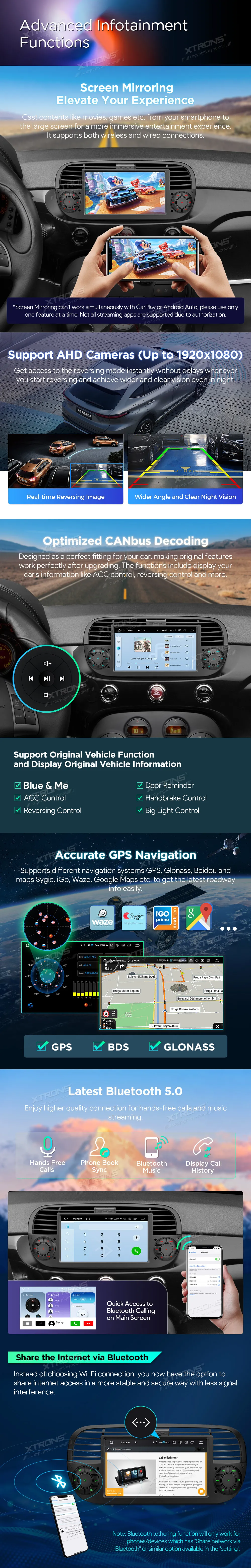 Fiat 500 2007-2015 | Android 14 | 7 inch QLED | 8GB/256GB/8Core Snapdragon 665 | Multimedija Xtrons IQ7450FLBP