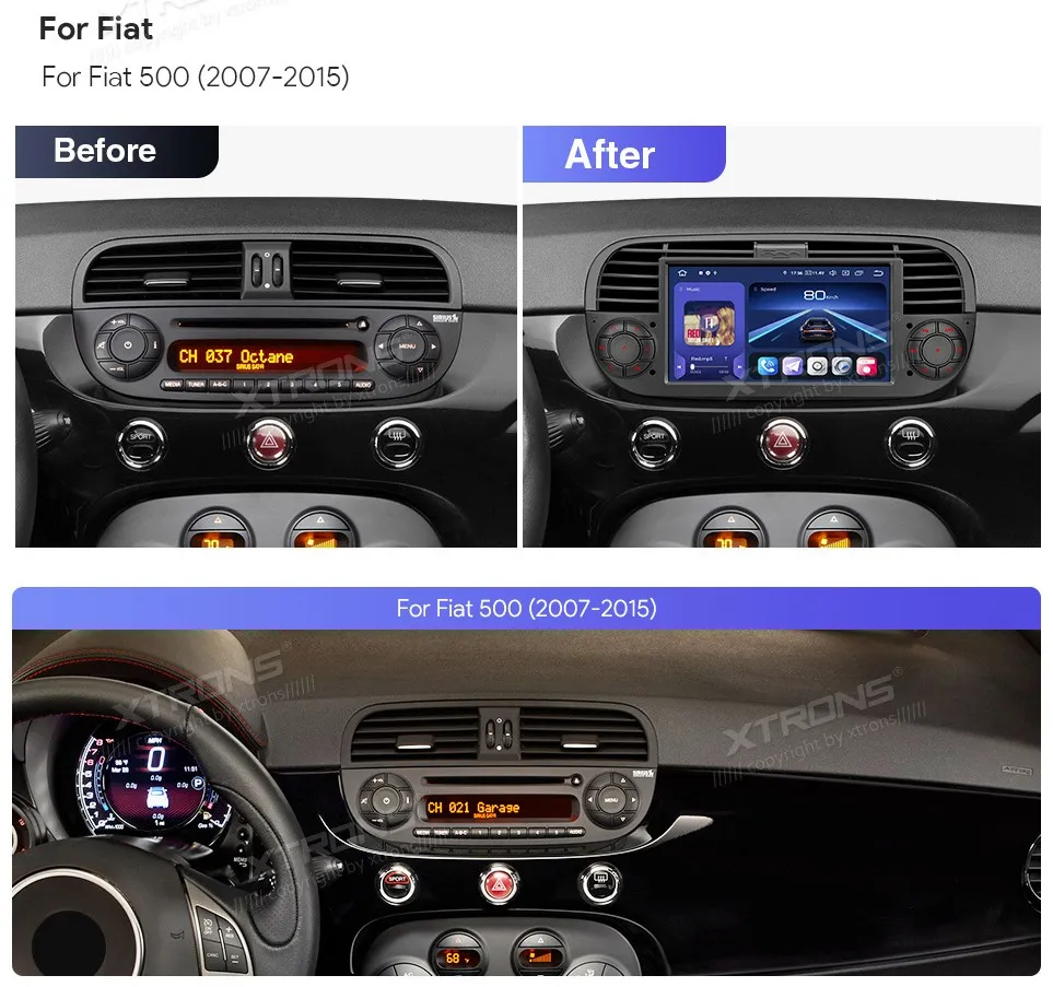 Fiat 500 2007-2015 | Android 14 | 7 inch QLED | 8GB/256GB/8Core Snapdragon 665 | Multimedija Xtrons IQ7450FLBP