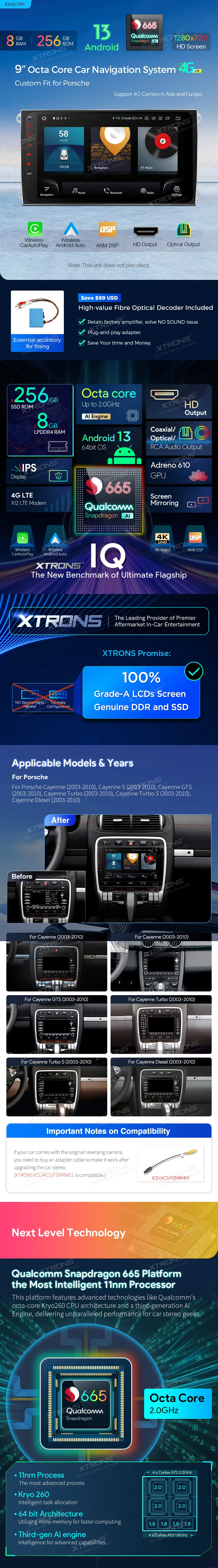 9 colio Android multimedija Porsche Cayenne 2003–2010 su 8GB RAM, 256GB atmintimi, 4G LTE, CarPlay ir DSP garso sistema.