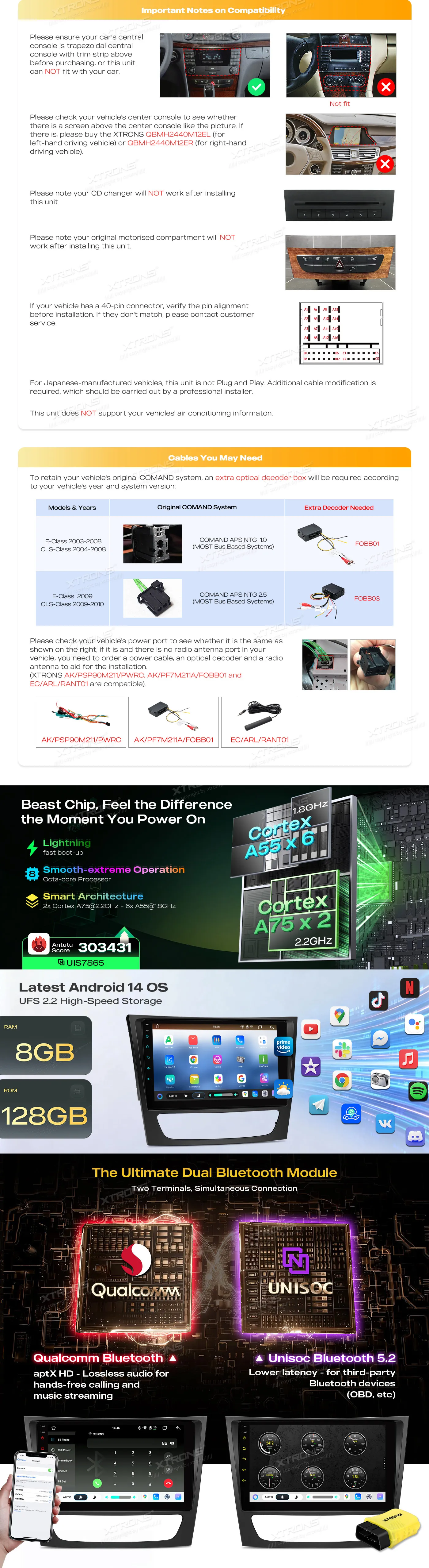 MB E W211 / CLS W219 | Android 14 | 9 inch QLED | 8GB/128GB/8Core | Multimedija Xtrons IMHP94M211