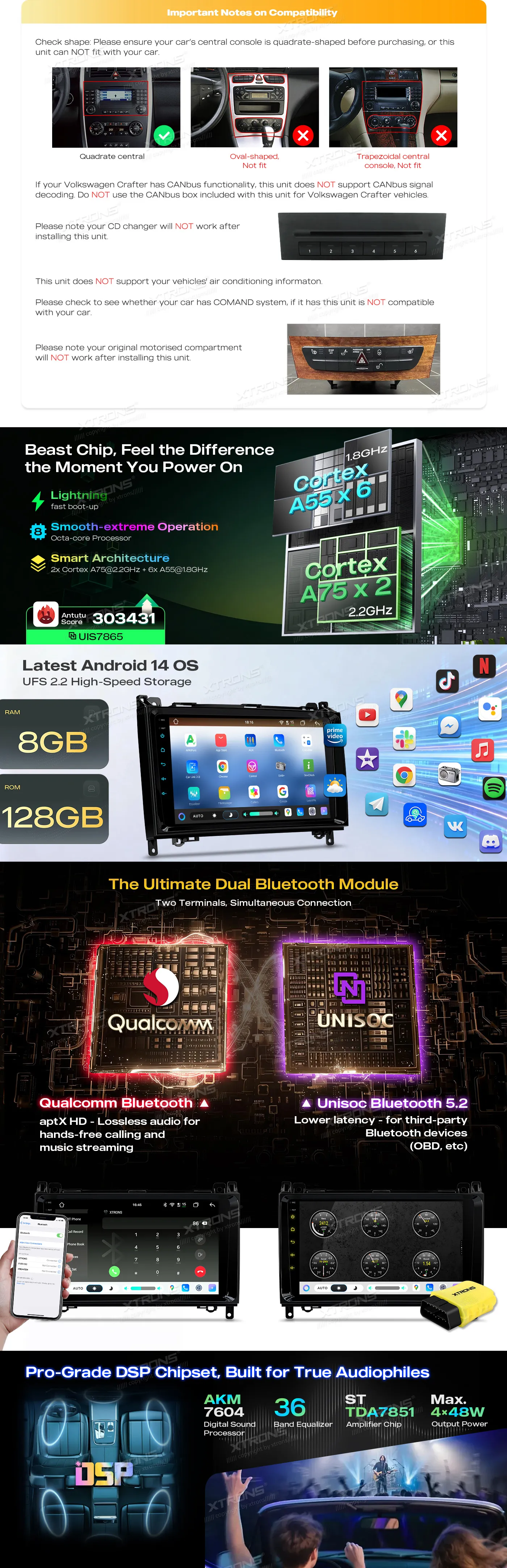 VW Crafter MB A / B / Vito / Sprinter | Android 14 | 9 inch QLED | 8GB/128GB/8Core | Multimedija Xtrons IMHP94M245