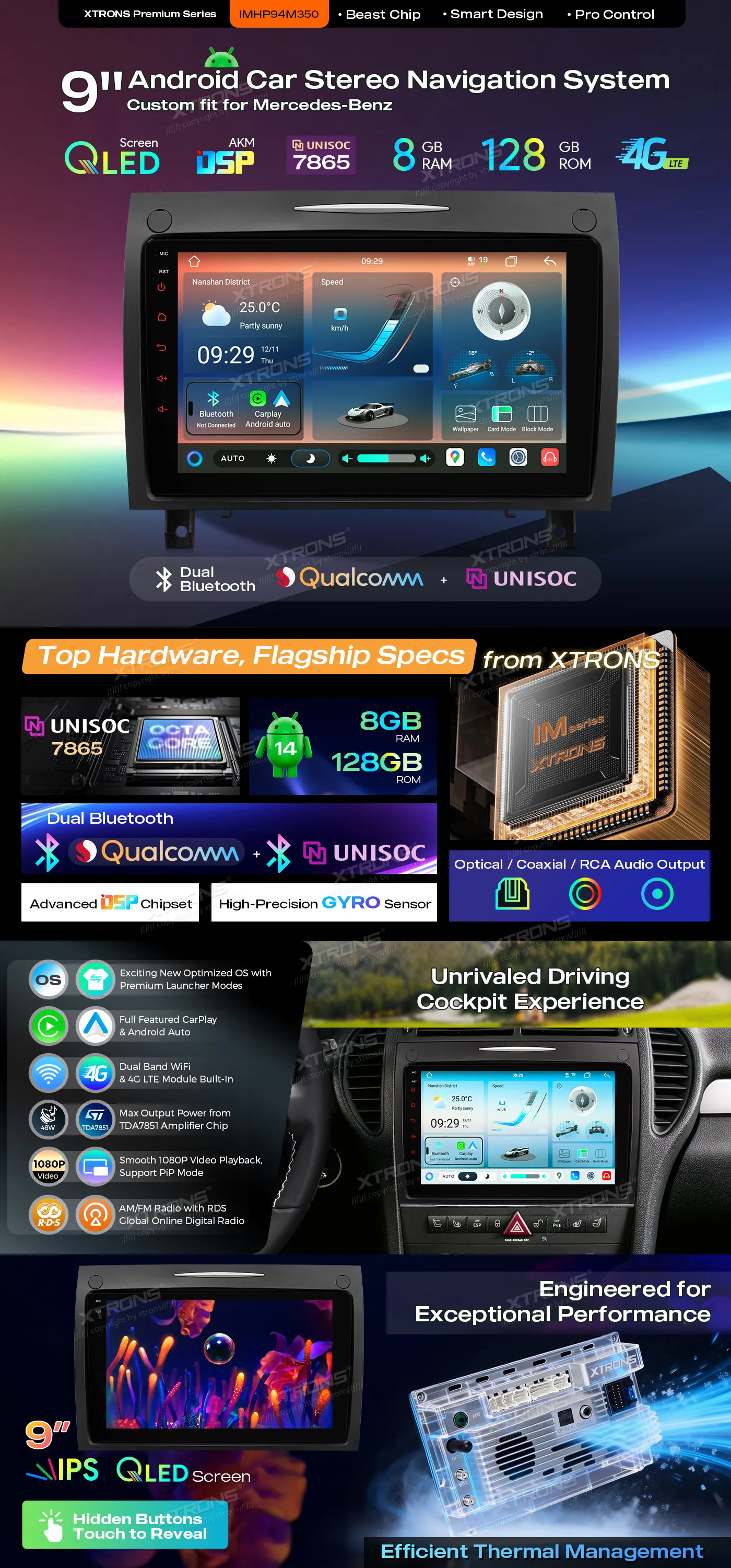 MB SLK R171 2004-2011 | Android 14 | 9 inch QLED | 8GB/128GB/8Core | Multimedija Xtrons IMHP94M350