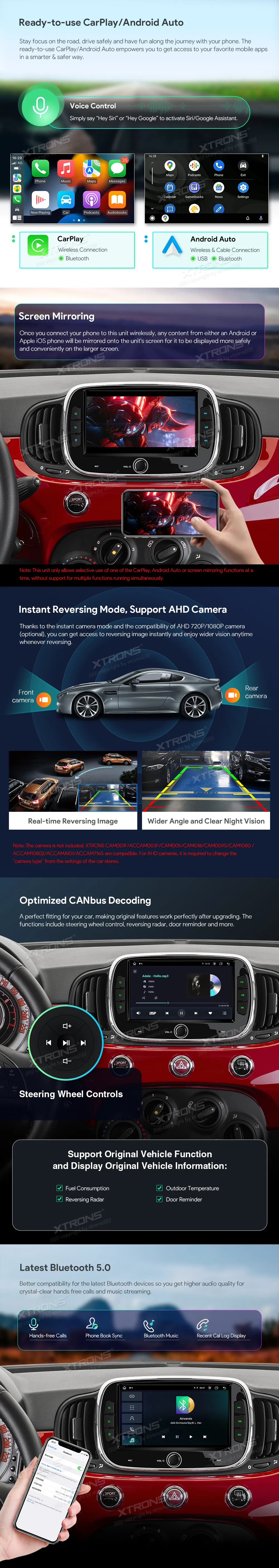 Fiat 500 2016-2019 | Android OS | 7 inch | 4GB/128GB/8Core | Multimedija Xtrons IAH74500FL