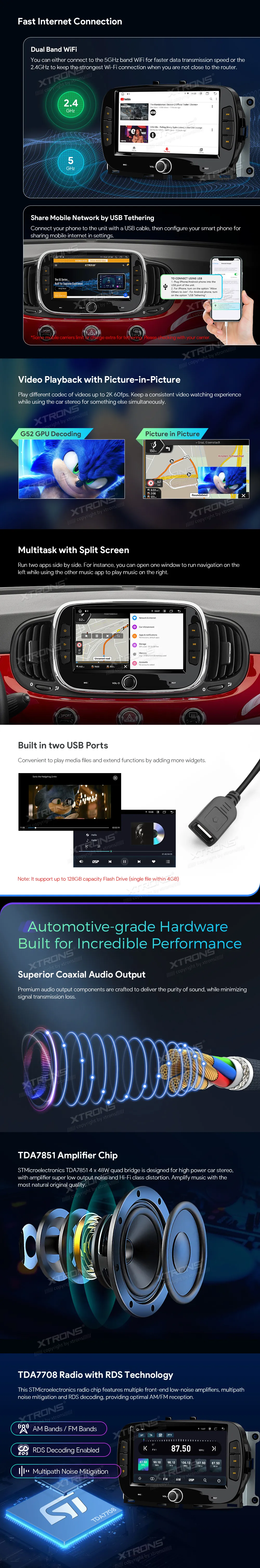 Fiat 500 2016-2019 | Android OS | 7 inch | 4GB/128GB/8Core | Multimedija Xtrons IAH74500FL