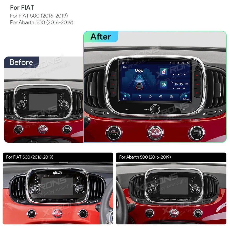 Fiat 500 2016-2019 | Android OS | 7 inch | 4GB/128GB/8Core | Multimedija Xtrons IAH74500FL