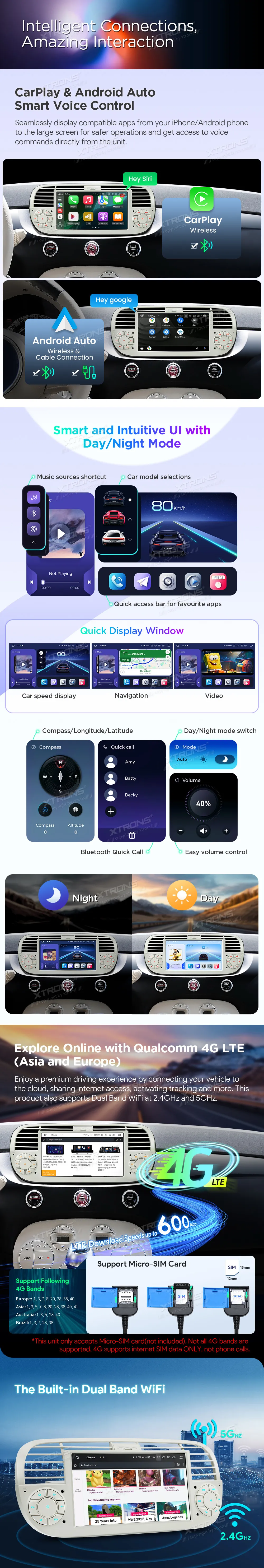 Fiat 500 2007-2015 | Android 14 | 7 inch QLED | 8GB/256GB/8Core Snapdragon 665 | Multimedija Xtrons IQ7450FLCP