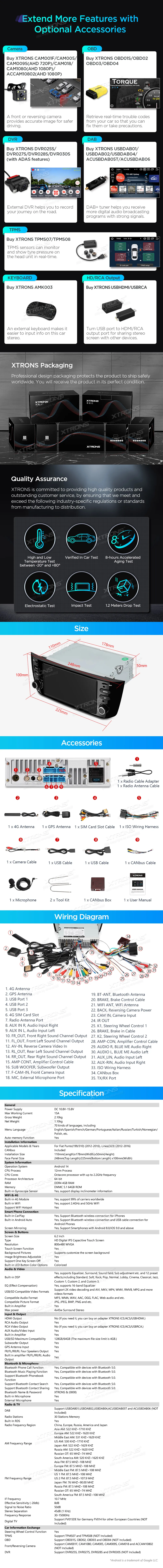 Fiat Punto / Linea 2012-2016 | Android 14 | 6.2 inch | 4GB/64GB/8Core| Multimedija Xtrons PX64GPFLGS