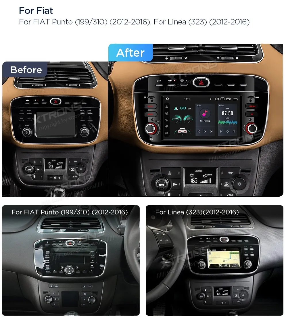 Fiat Punto / Linea 2012-2016 | Android 14 | 6.2 inch | 4GB/64GB/8Core| Multimedija Xtrons PX64GPFLGS