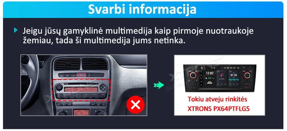 Fiat Punto / Linea 2012-2016 | Android 14 | 6.2 inch | 4GB/64GB/8Core| Multimedija Xtrons PX64GPFLGS
