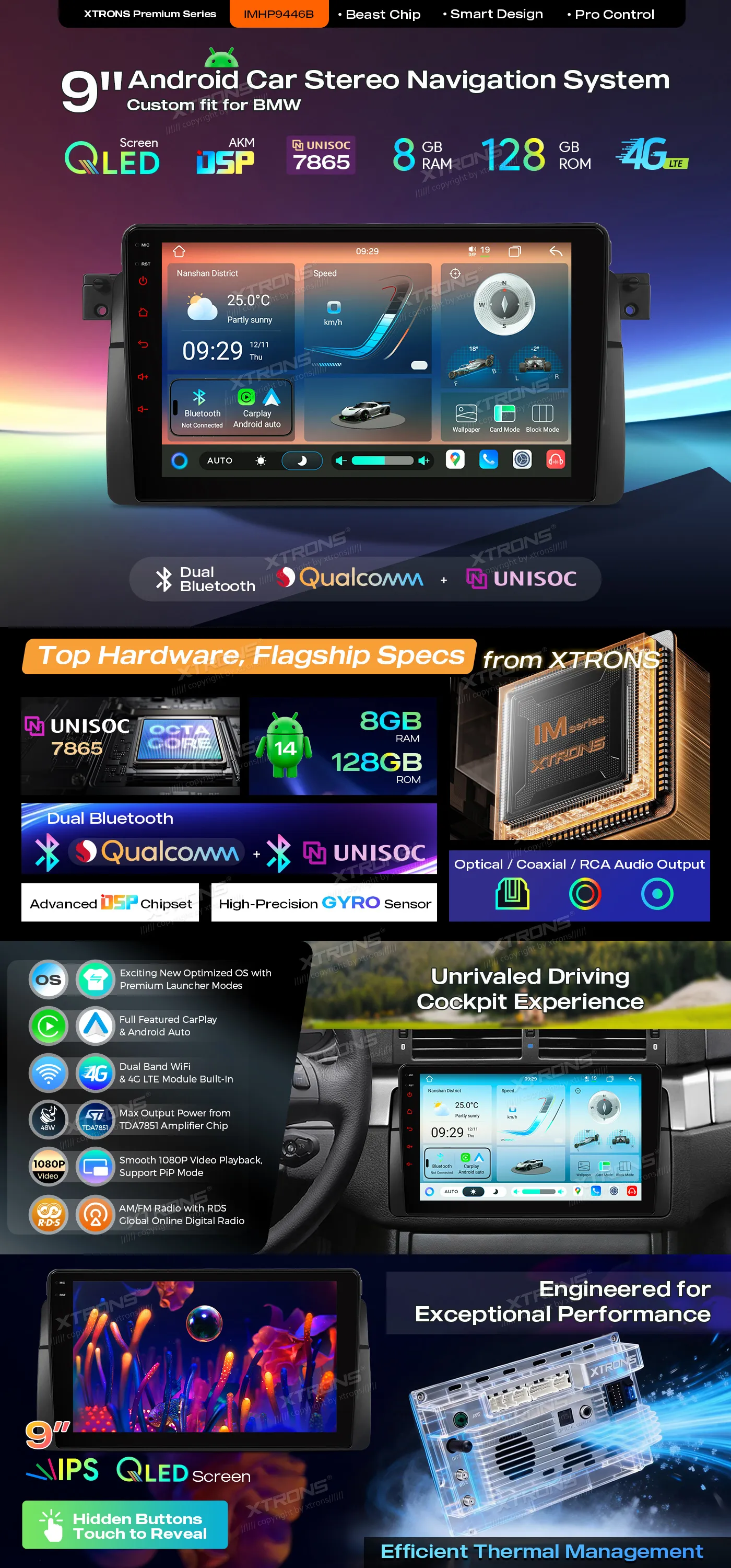 BMW E46 | Rover 75 | Android 14 | 9 inch QLED | 8GB/128GB/8Core | Multimedija Xtrons IMHP9446B