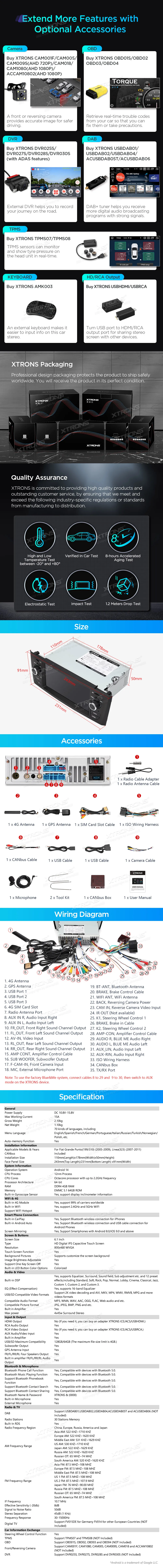 Fiat Grande Punto / Linea 2005-2011 | Android 14 | 6.2 inch | 4GB/64GB/8Core| Multimedija Xtrons PX64PTFLGS