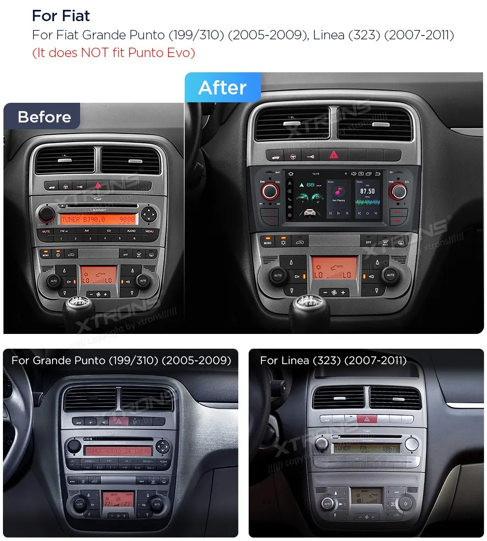 Fiat Grande Punto / Linea 2005-2011 | Android 14 | 6.2 inch | 4GB/64GB/8Core| Multimedija Xtrons PX64PTFLGS