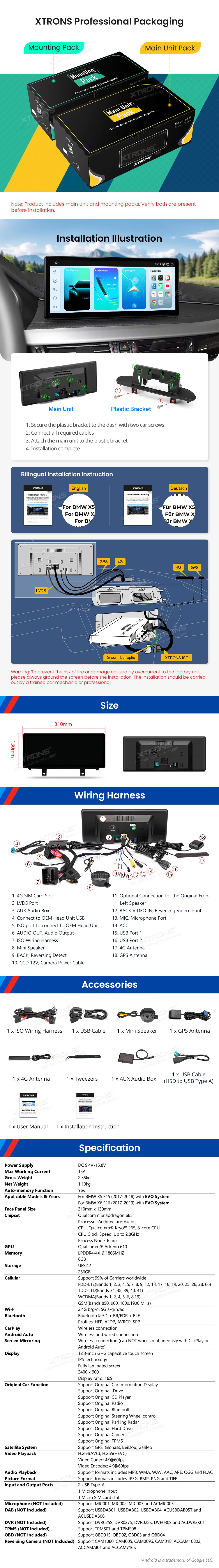 BMW X5 F15 / X6 F16 EVO | Android 14 | 12.3 inch | 8GB/256GB/8Core Snapdragon 685 | Multimedija Xtrons QWBX24EVB12X5N