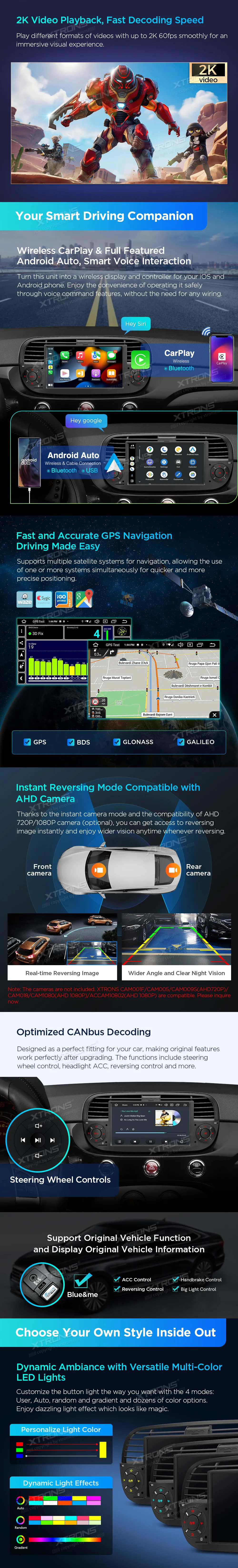 Fiat 500 2007-2015 | Android 14 | 7 inch | 4GB/64GB/8Core | Multimedija Xtrons PX7450FBLGS