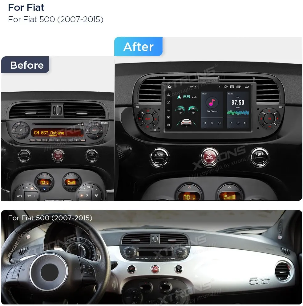 Fiat 500 2007-2015 | Android 14 | 7 inch | 4GB/64GB/8Core | Multimedija Xtrons PX7450FBLGS