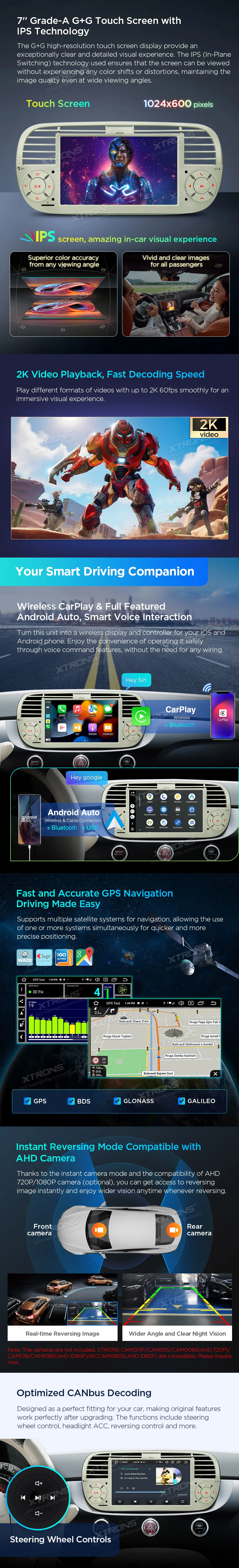 Fiat 500 2007-2015 | Android 14 | 7 inch | 4GB/64GB/8Core | Multimedija Xtrons PX7450FCLGS