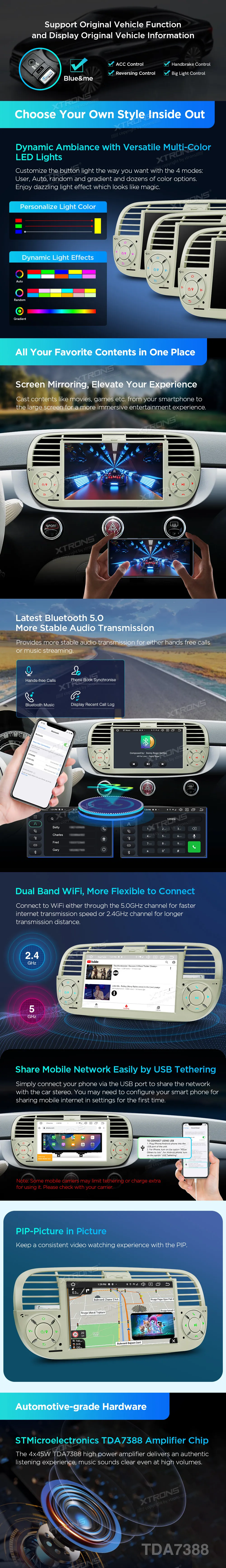 Fiat 500 2007-2015 | Android 14 | 7 inch | 4GB/64GB/8Core | Multimedija Xtrons PX7450FCLGS