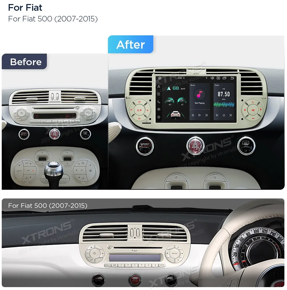 Fiat 500 2007-2015 | Android 14 | 7 inch | 4GB/64GB/8Core | Multimedija Xtrons PX7450FCLGS