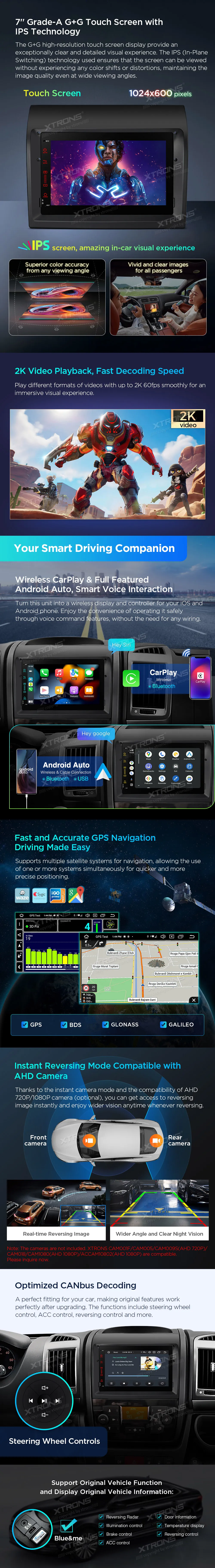 Fiat Ducato / Peugeot Boxerer / Citroen Jumper | Android 14 | 7 inch | 4GB/64GB/8Core | Multimedija Xtrons PX74DTFLGS