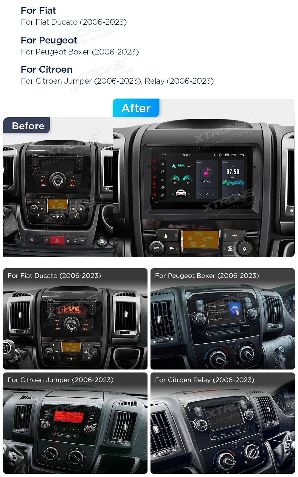 Fiat 500 2007-2015 | Android 14 | 7 inch | 4GB/64GB/8Core | Multimedija Xtrons PX7450FCLGS