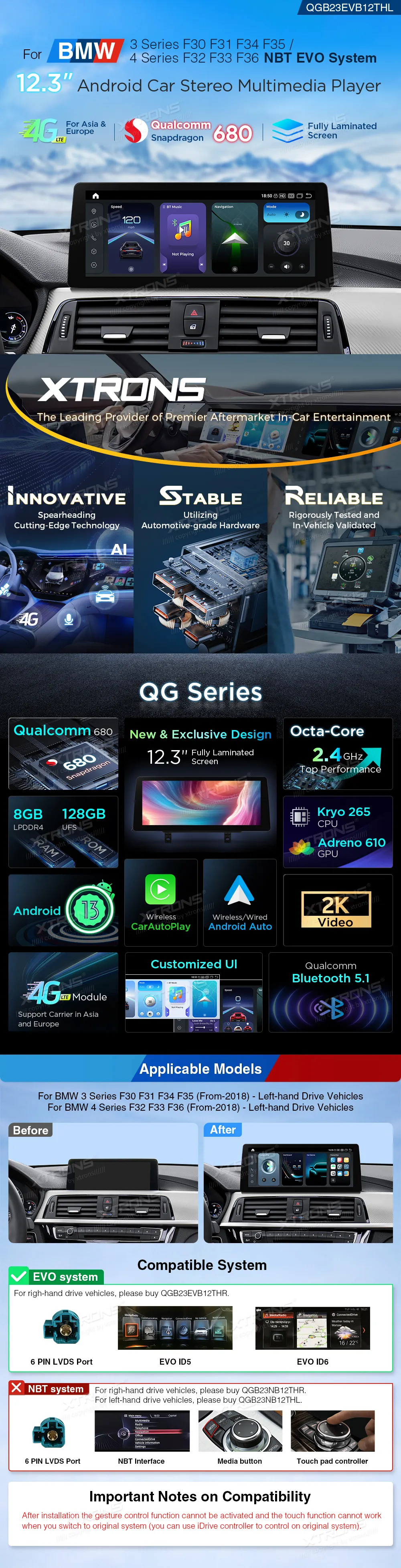 BMW 3/4 Serija nuo 2018 EVO | Android 14 | 12.3 inch | 8GB/128GB/8Core Snapdragon 680 | Multimedija Xtrons QGB24EVB12THL