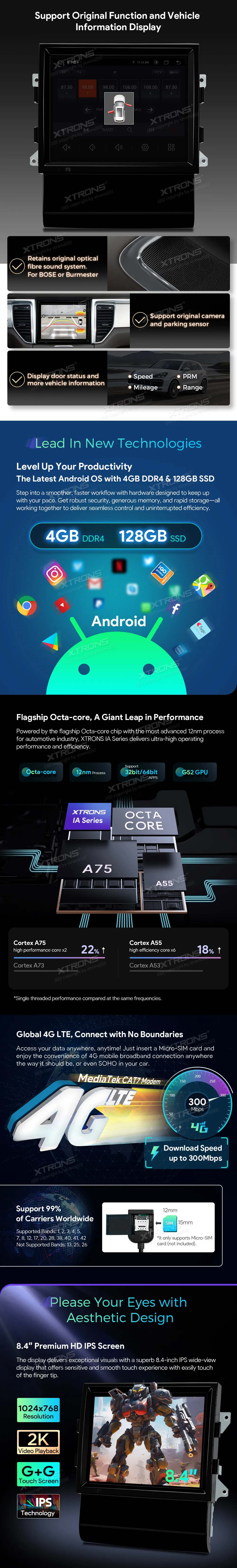 Porsche Macan 2014-2016 PCM 3.1 | Android OS | 8.4 inch | 4GB/128GB/8Core | Multimedija Xtrons IAH84MCPT