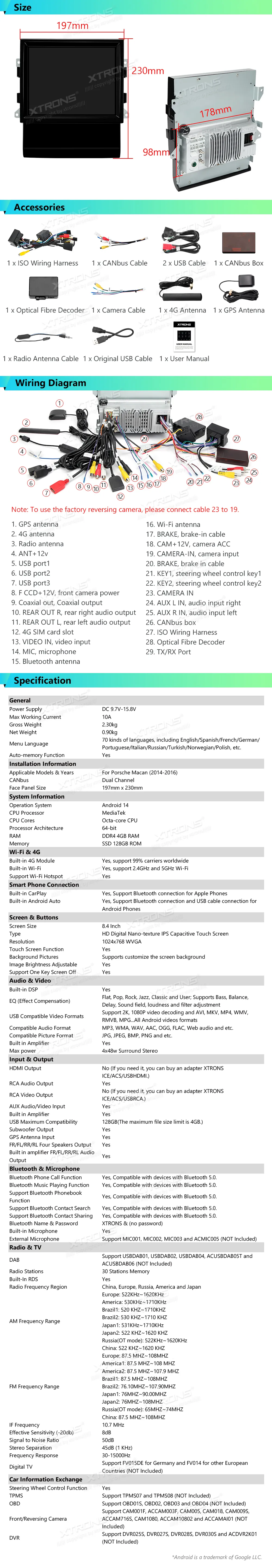 Porsche Macan 2014-2016 PCM 3.1 | Android OS | 8.4 inch | 4GB/128GB/8Core | Multimedija Xtrons IAH84MCPT