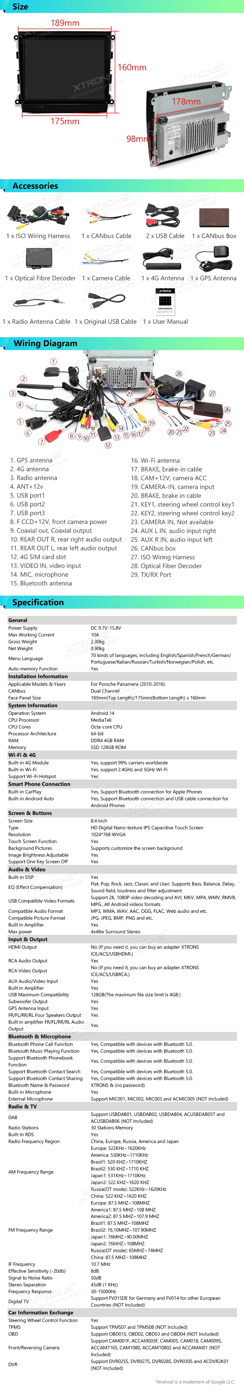 Porsche Panamera 2010-2016 PCM 3.1 | Android OS | 8.4 inch | 4GB/128GB/8Core | Multimedija Xtrons IAH84PMPT