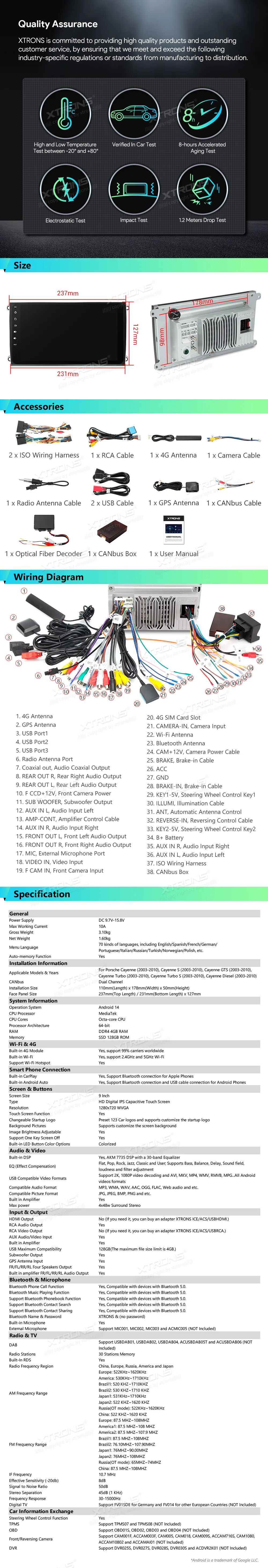 Porsche Cayenne 2003-2010 | Android OS | 8 inch | 4GB/128GB/8Core | Multimedija Xtrons IAH94CYPL