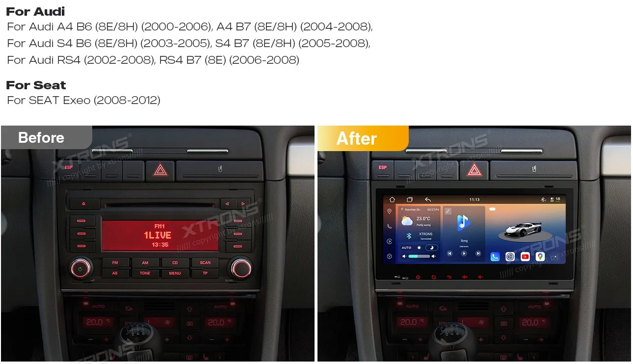 Audi A4 S4 RS4 B6/B7 | Android 14 | 8.8 inch QLED | 4GB/64GB/8Core | Multimedija Xtrons IM84A4AH