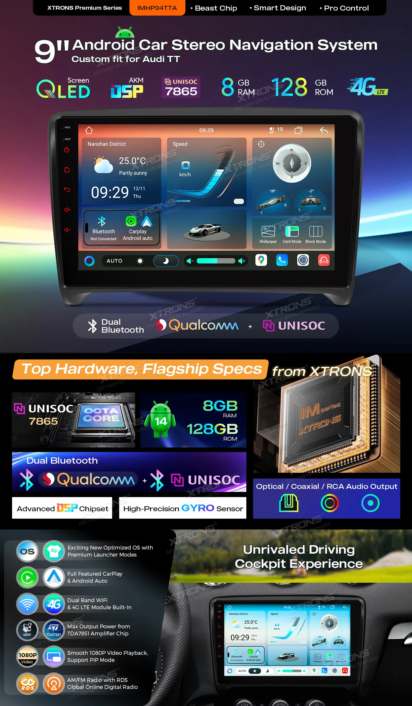 Audi TT 2006-2012| Android 14 | 9inch QLED | 4GB/128GB/8Core| Multimedija Xtrons IMHP94TTA