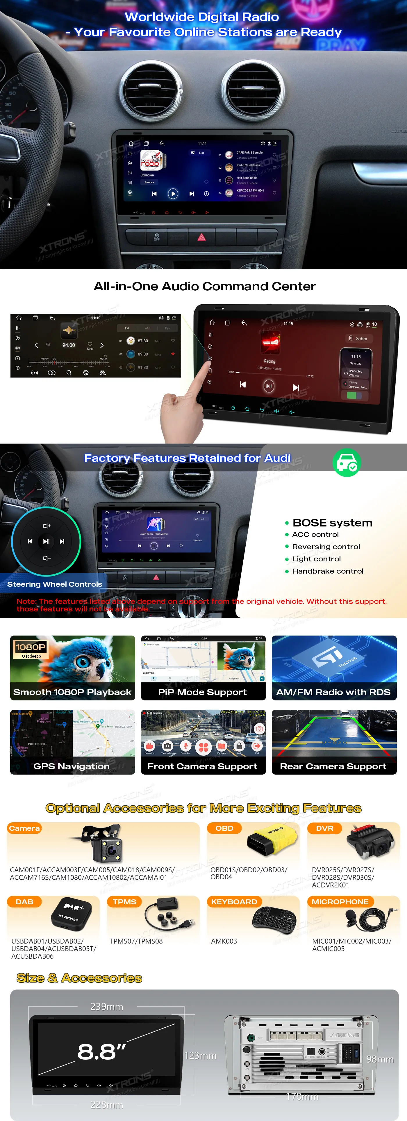 Audi A3 S3 RS3 | Android 14 | 8.8 inch QLED | 4GB/64GB/8Core | Multimedija Xtrons IM84A3AH